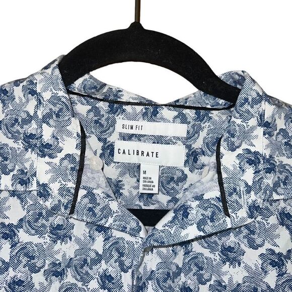 CALIBRATE Slim Fit Non-Iron Blue Floral Short Sleeve Collared Shirt Size M - Picture 5 of 8